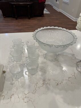 Masserini barroco italian glass 1970s mid century footed punch bowl 8 cups